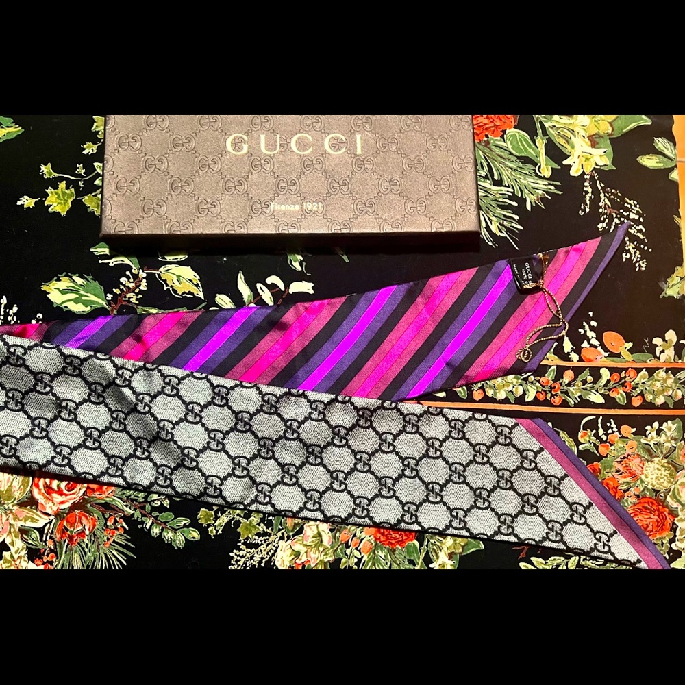 New* Reversible GUCCI silk headscarf - Picture 4 of 6